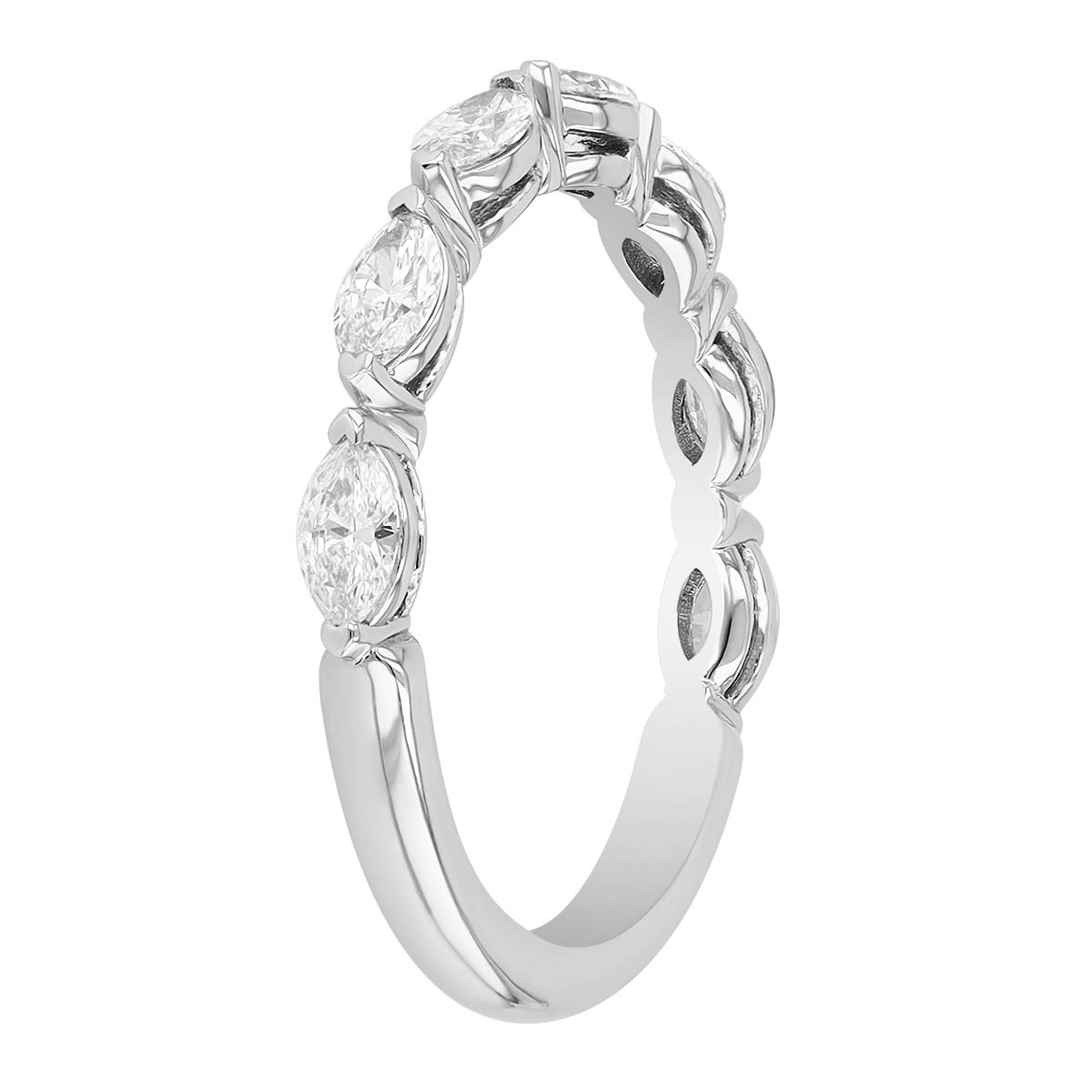 Marquise Diamond 7 Stone Silk Prong Wedding Band in White Gold