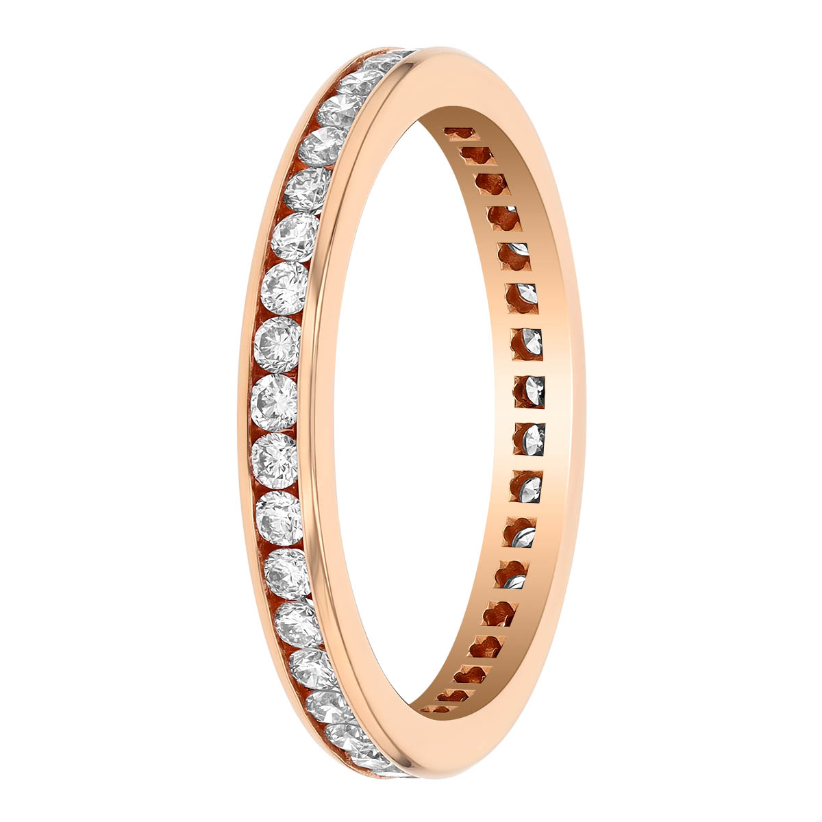 Fancy Pink Diamond Channel Set Eternity Band in 18K Rose Gold, Size 6.5