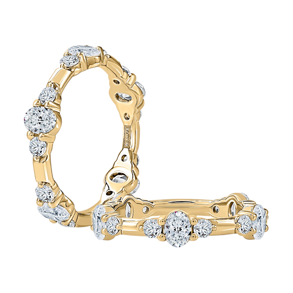 A. Jaffe Oval & Round Diamond Trio Wedding Band in 14K Yellow Gold