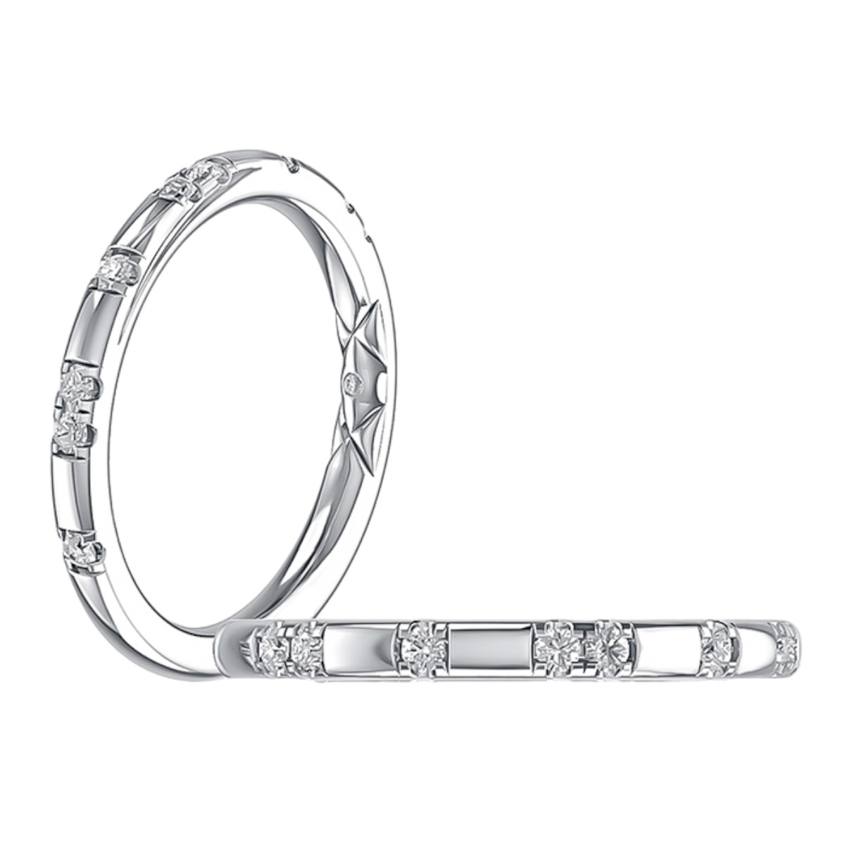 A. Jaffe Diamond Alternating Modern Wedding Band in 14K White Gold