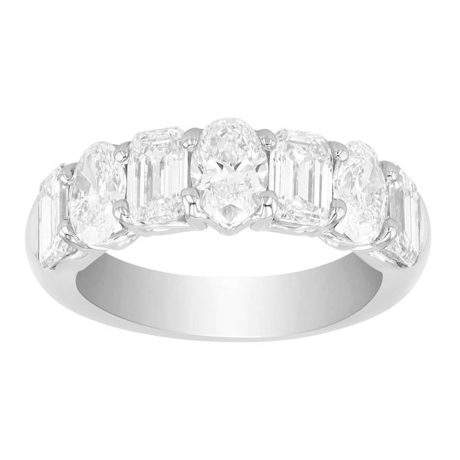 J.B. Star Emerald Cut & Oval Diamond Wedding Band in Platinum, 3.45 cttw