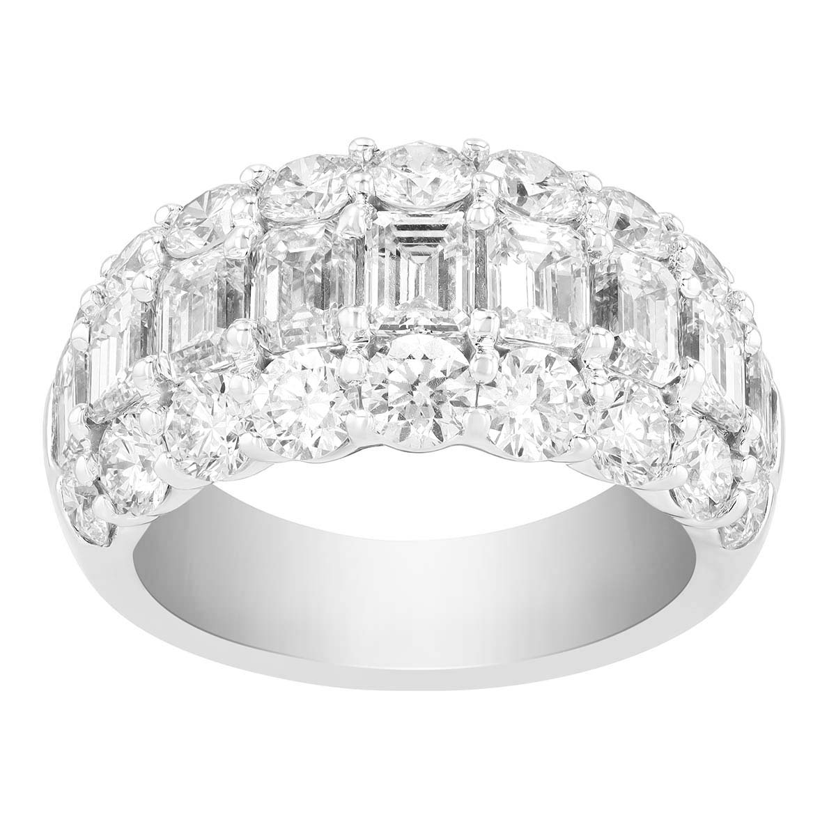 J.B. Star Emerald Cut & Round Diamond 3 Row Wedding Band in Platinum
