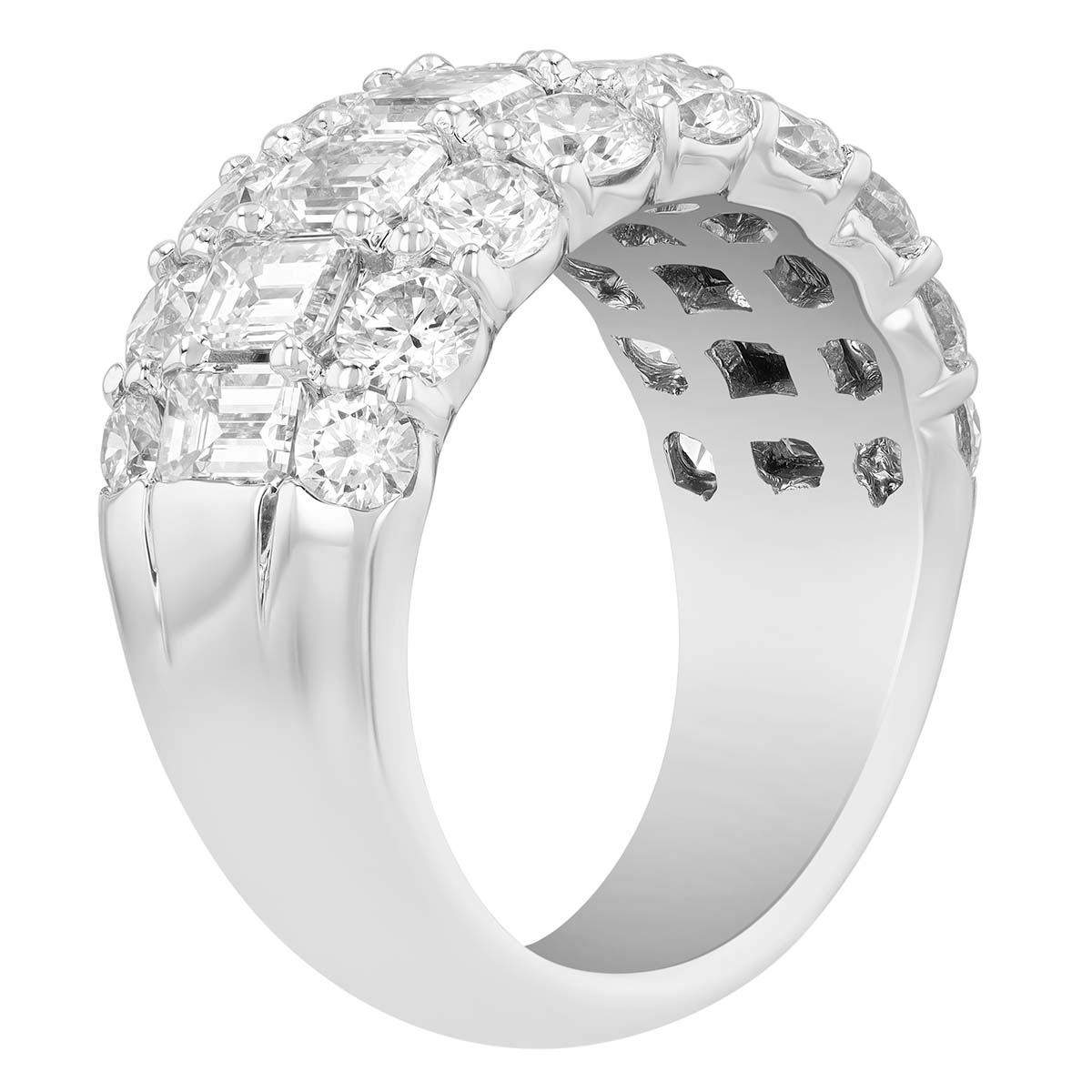 J.B. Star Emerald Cut & Round Diamond 3 Row Wedding Band in Platinum
