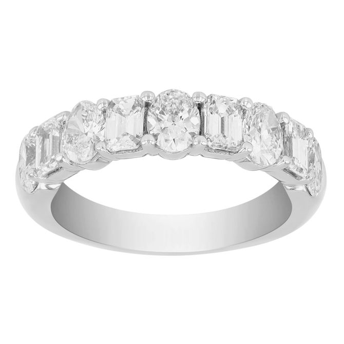 J.B. Star Emerald Cut & Oval Diamond Wedding Band in Platinum, 1.85 cttw