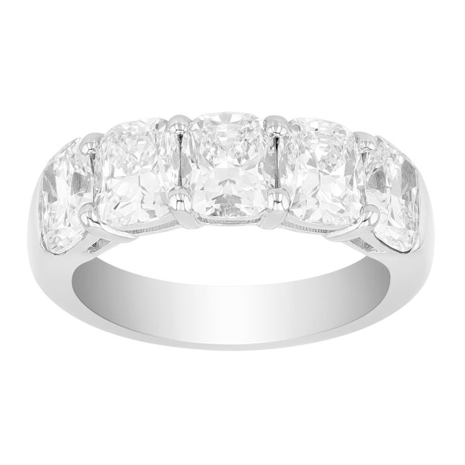 J.B. Star Cushion Cut Diamond 5 Stone Wedding Band in Platinum