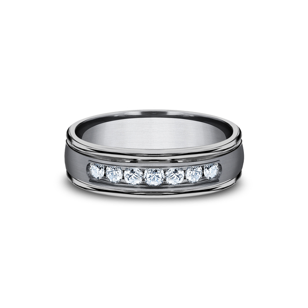 Benchmark Rings Roosevelt Channel Set Diamond Wedding Band in Tantalum, Size 10