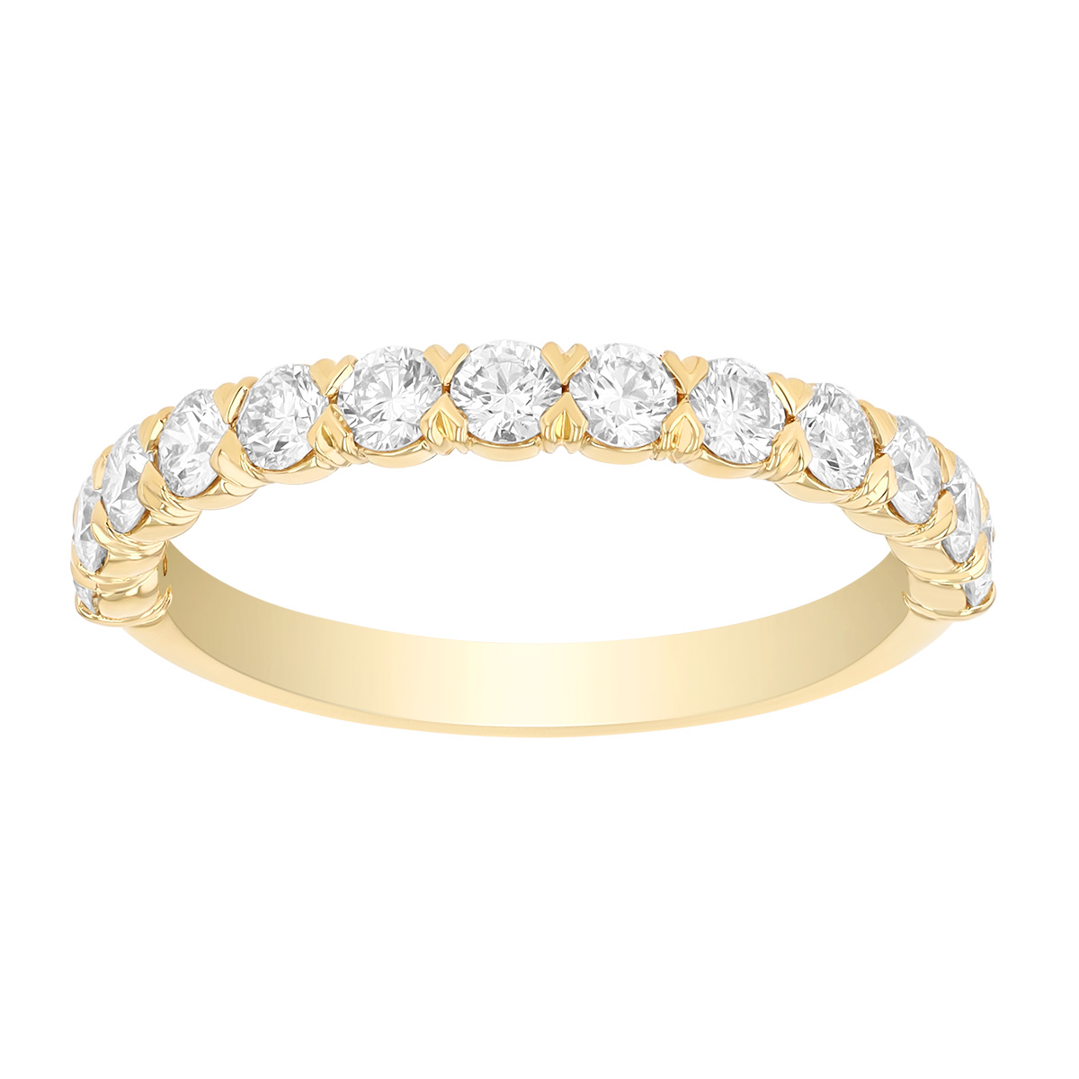 Precision Set Flush Fit Round Diamond Shared Prong Wedding Band in Yellow Gold, 0.76 cttw