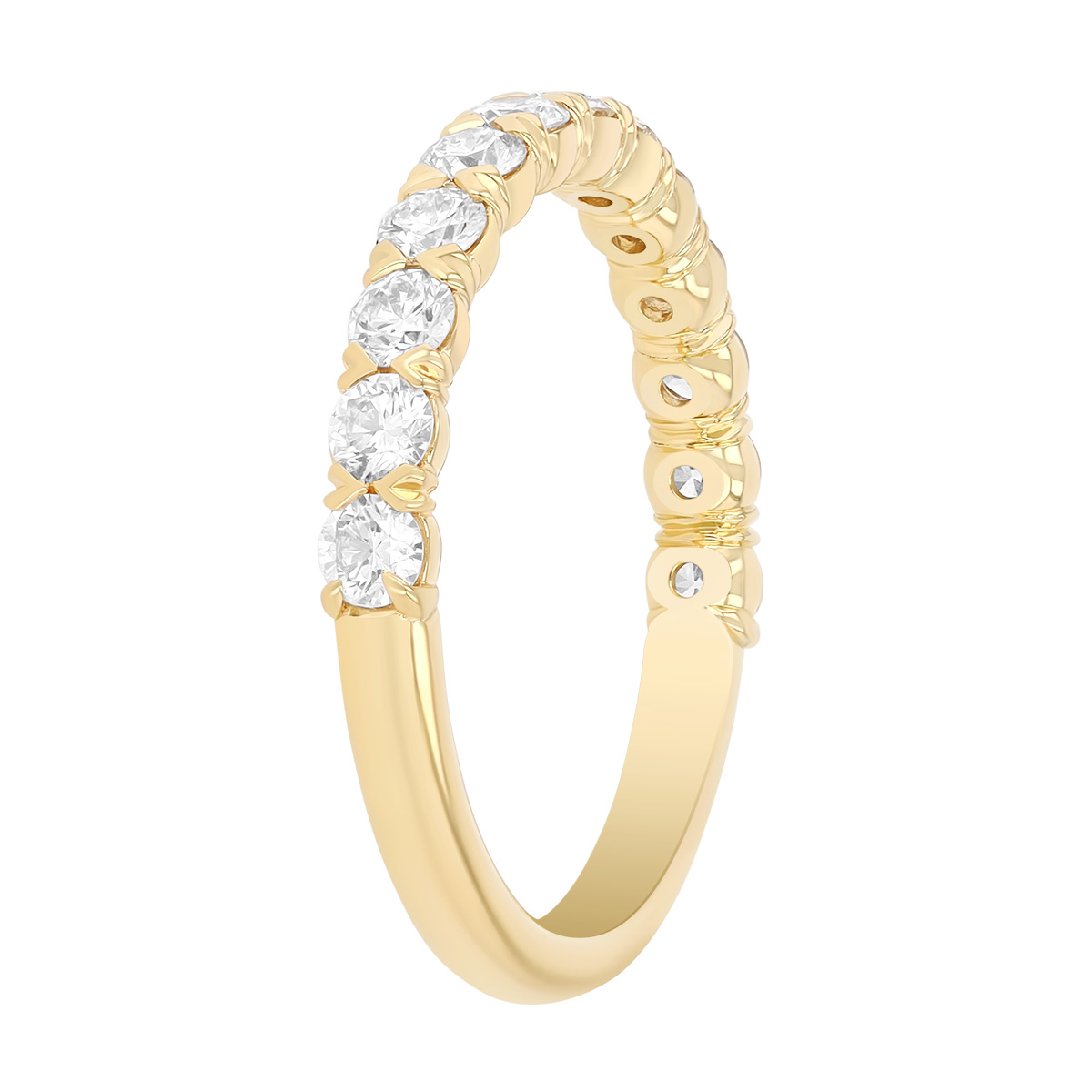 Precision Set Flush Fit Round Diamond Shared Prong Wedding Band in Yellow Gold, 0.76 cttw