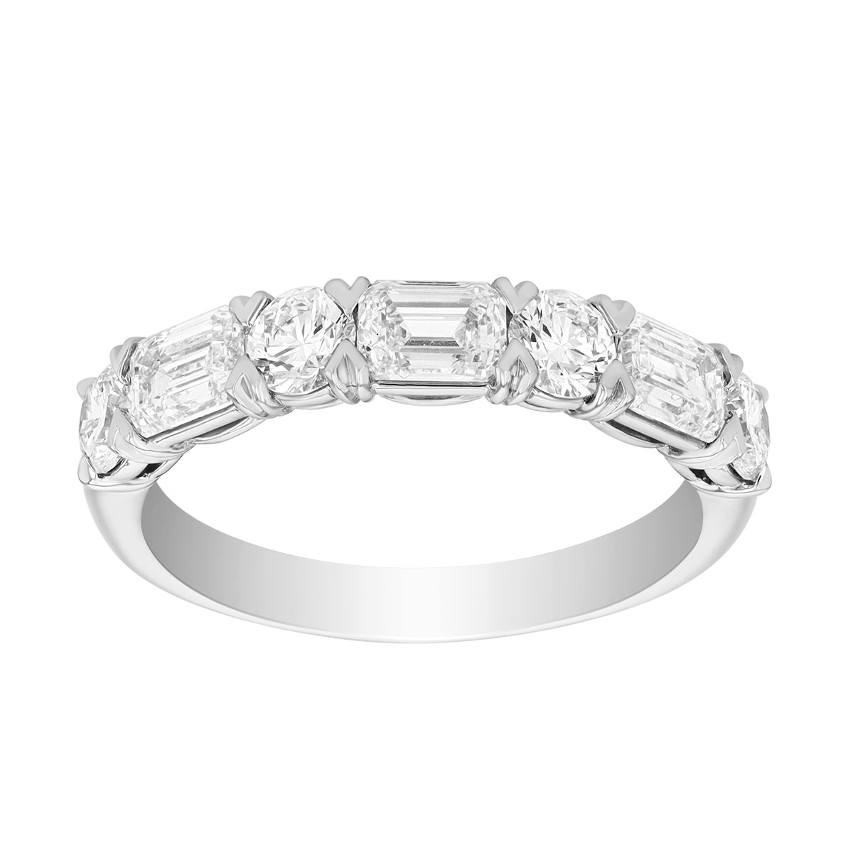 Precision Set Grand Aire Emerald Cut & Round Diamond Wedding Band in Platinum, 1.52 cttw
