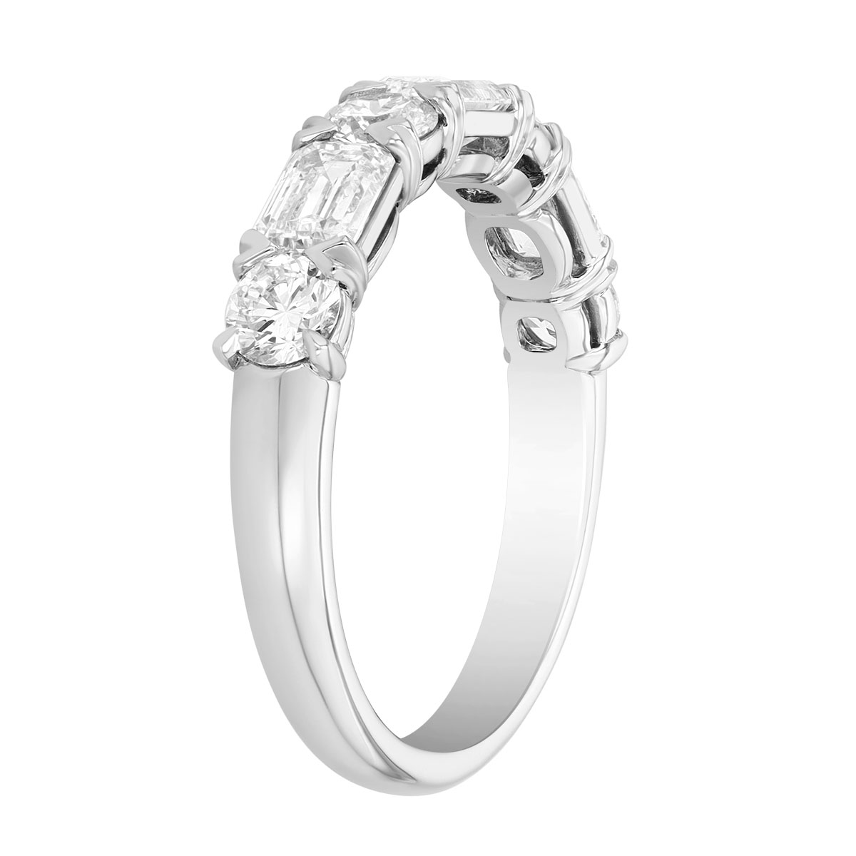Precision Set Grand Aire Emerald Cut & Round Diamond Wedding Band in Platinum, 1.52 cttw