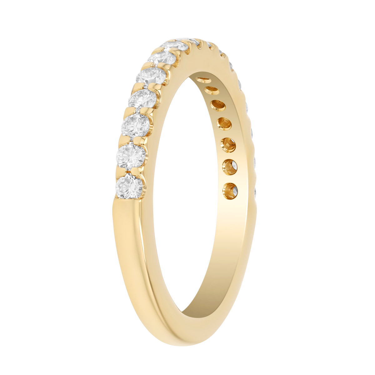 Precision Set Modern Aire Round Diamond Shared Prong Wedding Band in Yellow Gold, 0.50 cttw