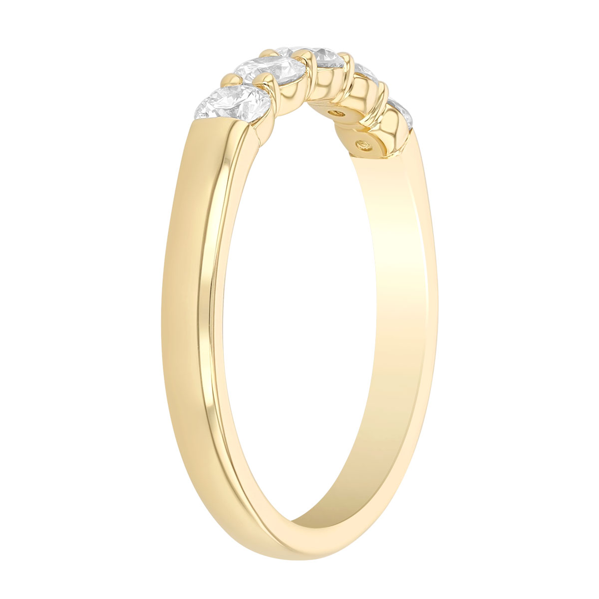 Precision Set Round Diamond 5 Stone Shared Prong Wedding Band in Yellow Gold