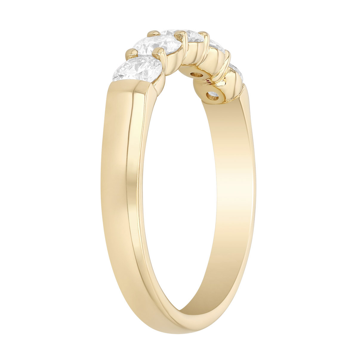 Precision Set Round Diamond 5 Stone Shared Prong Wedding Band in Yellow Gold, 0.75 cttw