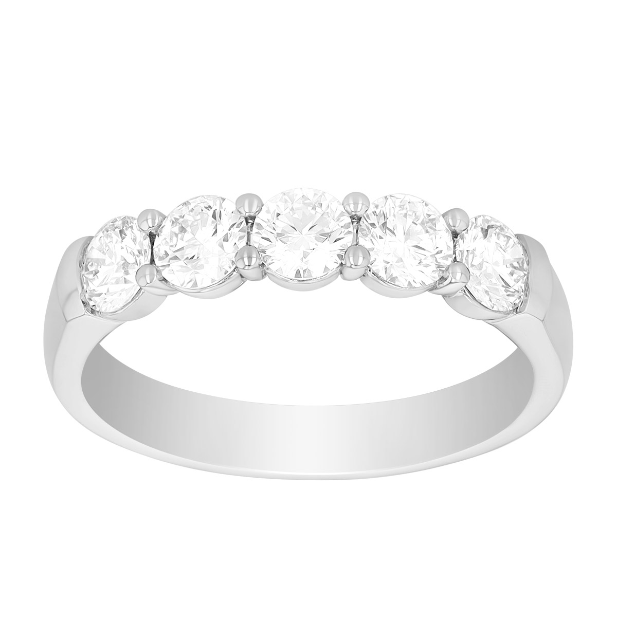 Precision Set Round Diamond 5 Stone Shared Prong Wedding Band in Platinum, 1.00 cttw