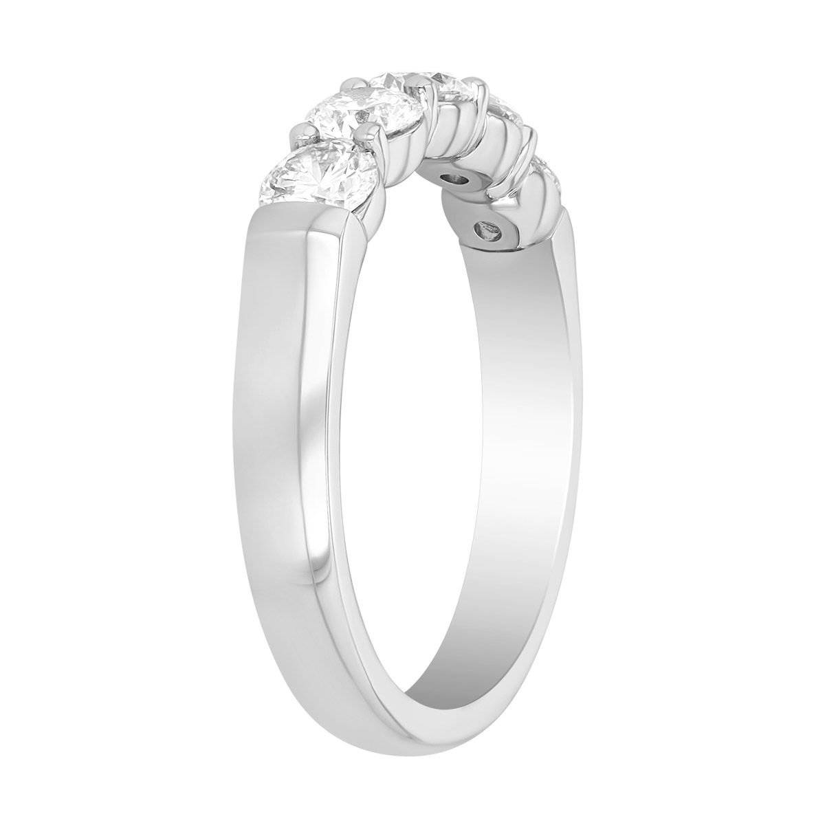 Precision Set Round Diamond 5 Stone Shared Prong Wedding Band in Platinum, 1.00 cttw