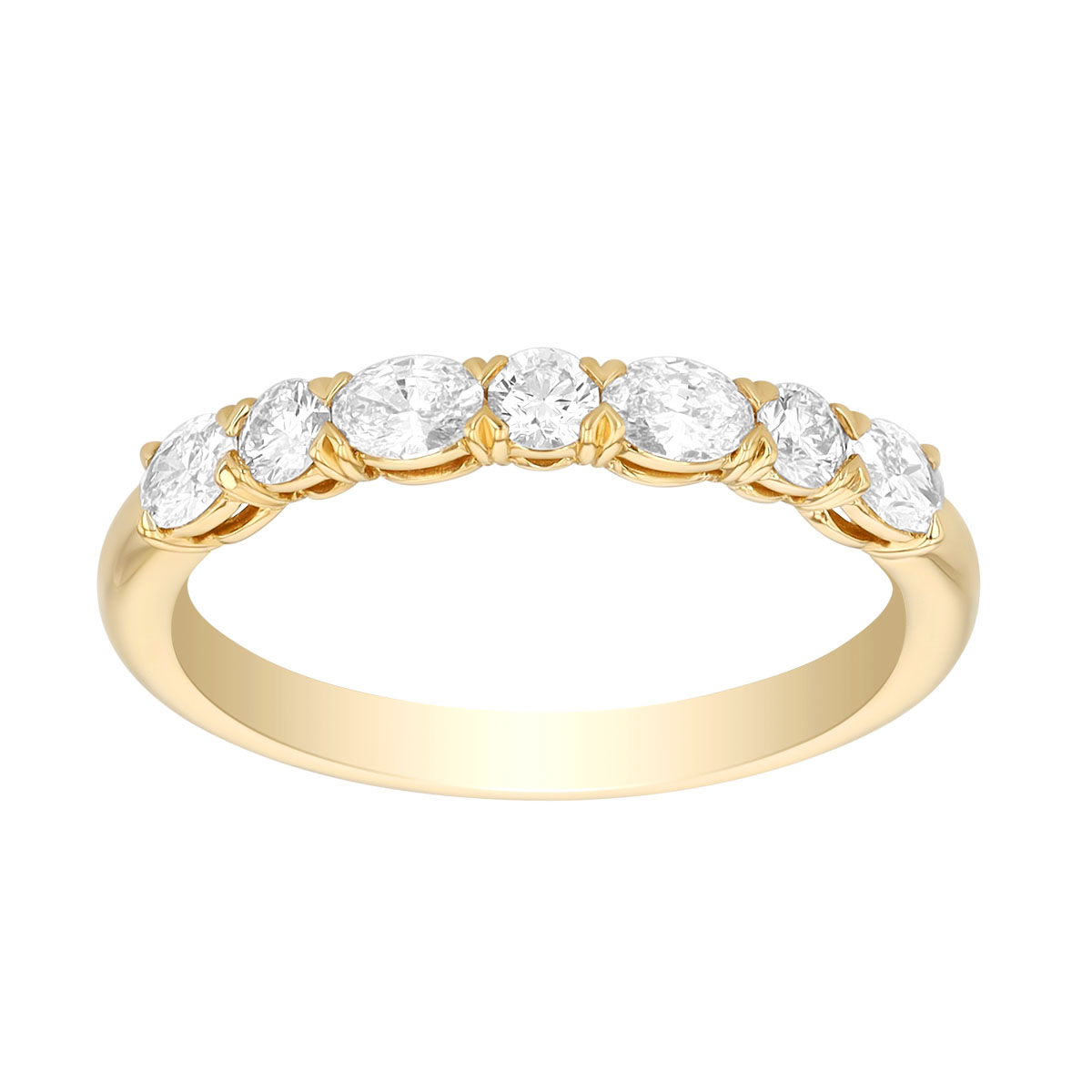 Precision Set Oval & Round Diamond Shared Prong Wedding Band in Yellow Gold