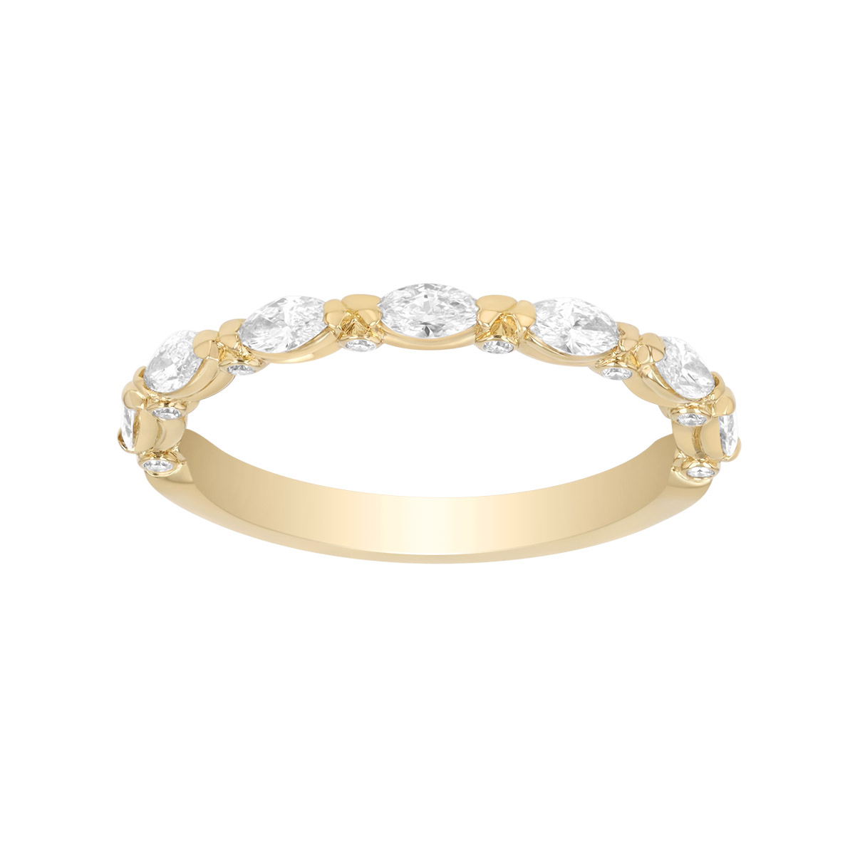 Precision Set Grand Aire Marquise & Round Diamond Wedding Band in Yellow Gold