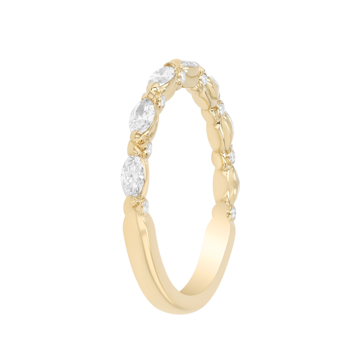 Precision Set Grand Aire Marquise & Round Diamond Wedding Band in Yellow Gold