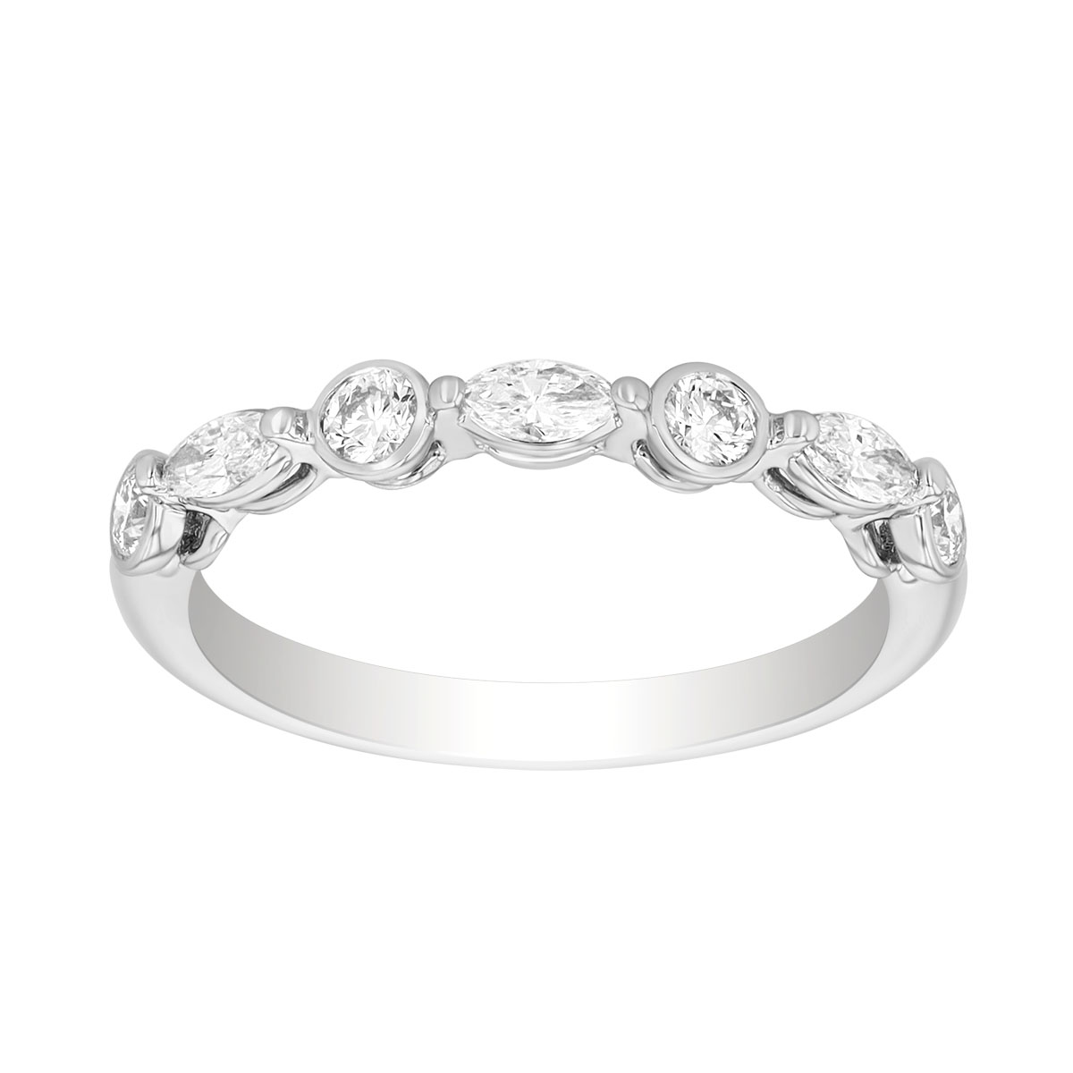 Precision Set Round & Marquise Diamond Wedding Band in Platinum