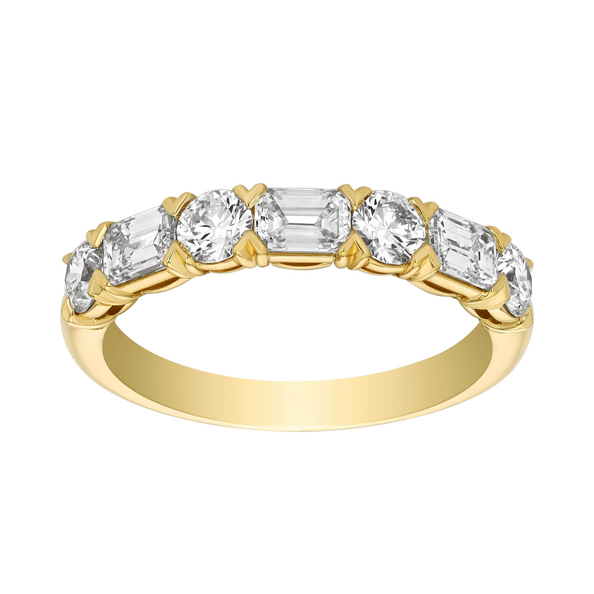 Precision Set Grand Aire Emerald Cut & Round Diamond Wedding Band in Yellow Gold, 1.33 cttw
