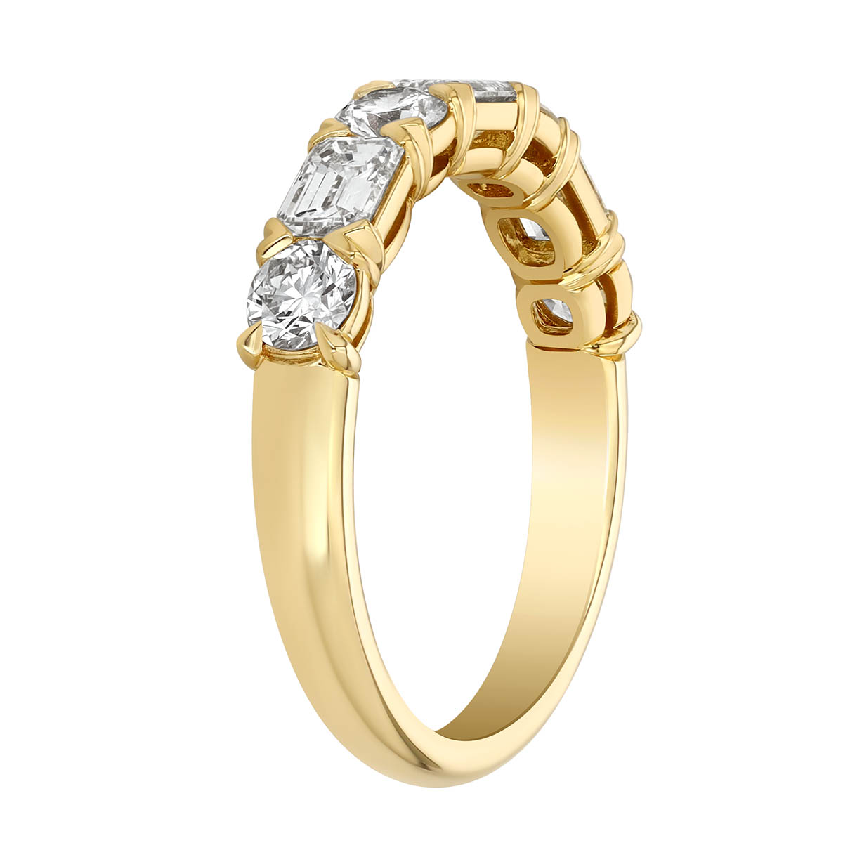 Precision Set Grand Aire Emerald Cut & Round Diamond Wedding Band in Yellow Gold, 1.33 cttw