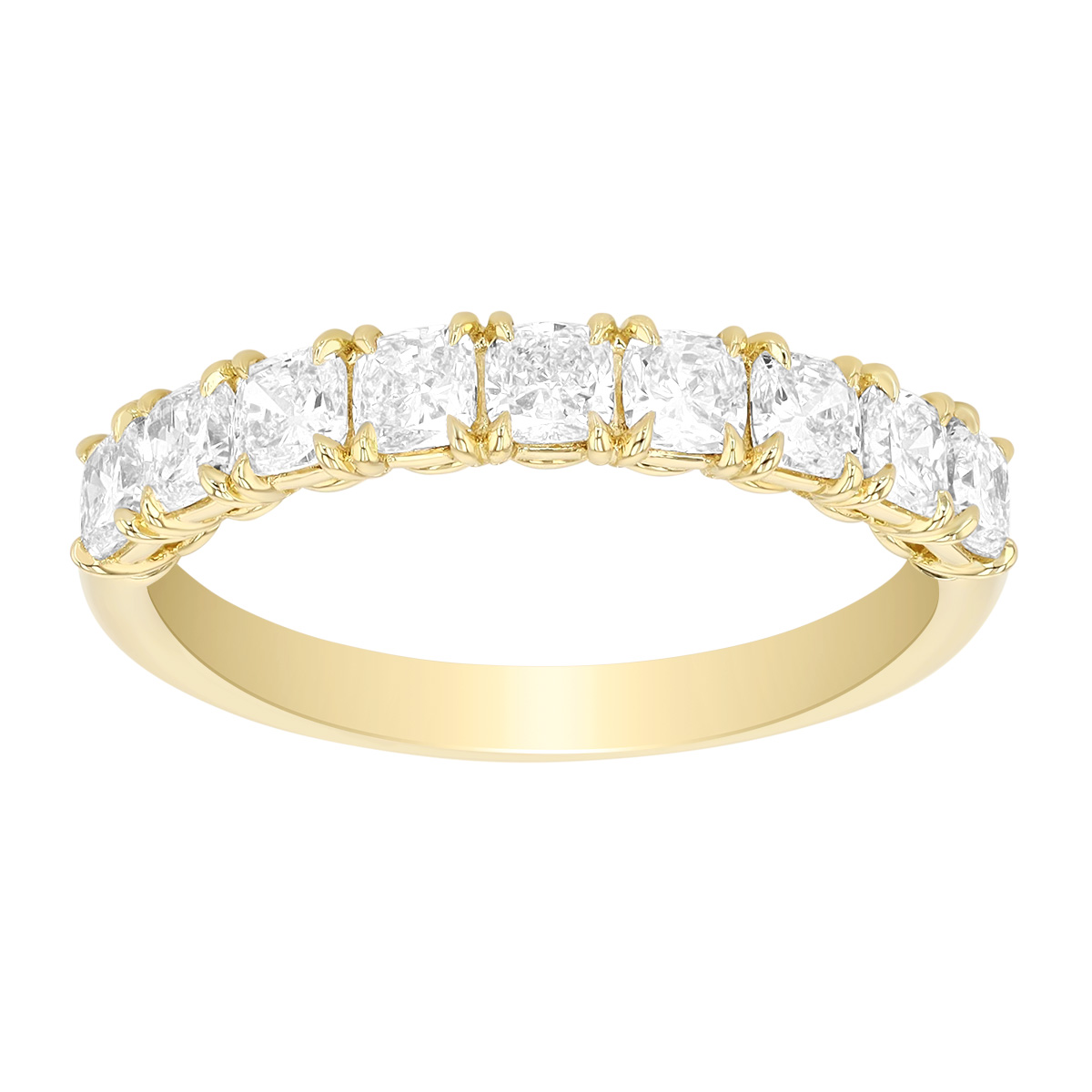 Precision Set Grand Aire Cushion Cut Diamond Wedding Band in Yellow Gold, 1.10 cttw