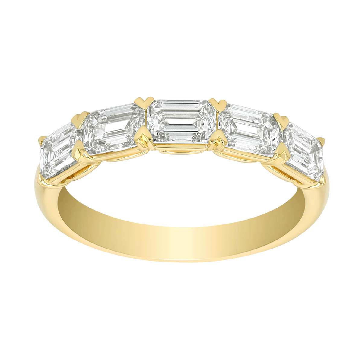 Precision Set Grand Aire Emerald Cut Diamond Wedding Band in Yellow Gold, 1.68 cttw