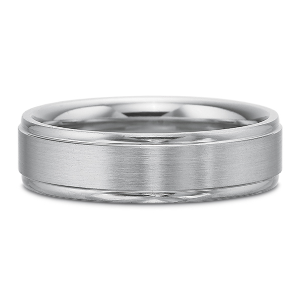 Platinum Brushed 5 mm Wedding Band with Polished Step Edge, Size 5.5