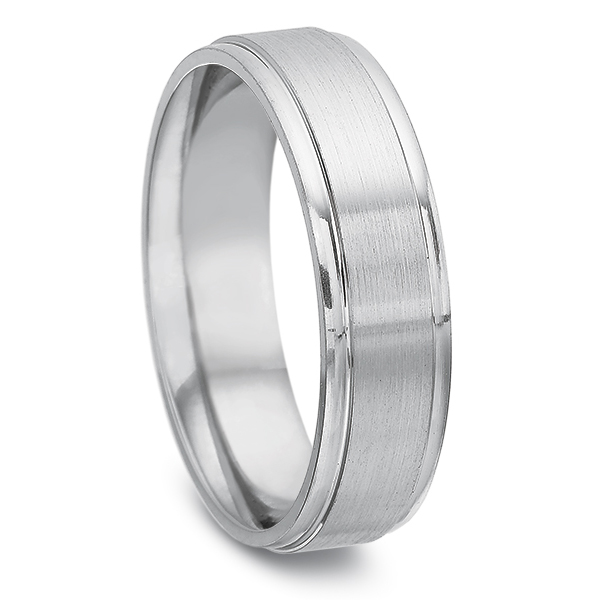 Platinum Brushed 5 mm Wedding Band with Polished Step Edge, Size 5.5