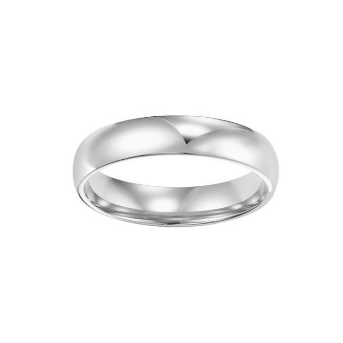 White Gold High Polish Low Dome 4 mm Wedding Band, size 5