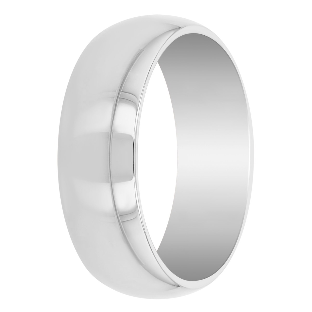 14K White Gold 6mm Low Dome Comfort Fit Wedding Band, Size 8