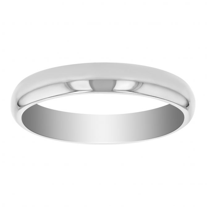 White Gold 3mm Low Dome Comfort Fit Wedding Band, Size 5