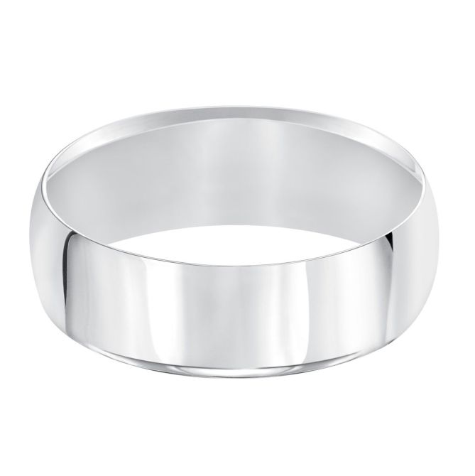 7 mm Comfort Fit Low Dome Wedding Band in White Gold, Size 6.75