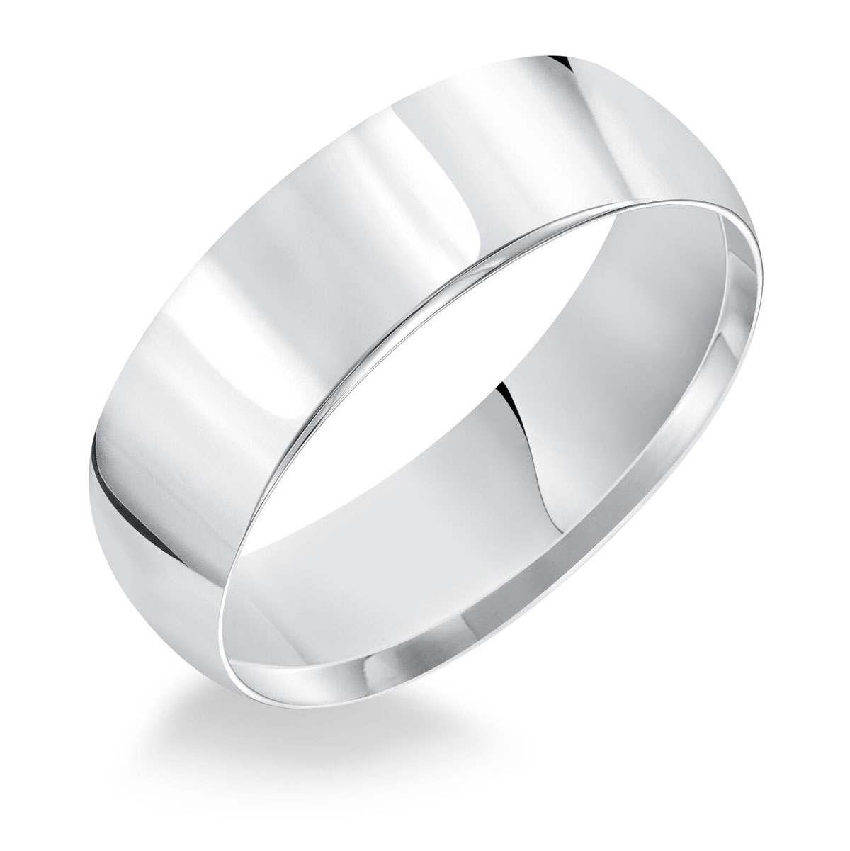 7 mm Comfort Fit Low Dome Wedding Band in White Gold, Size 6.75