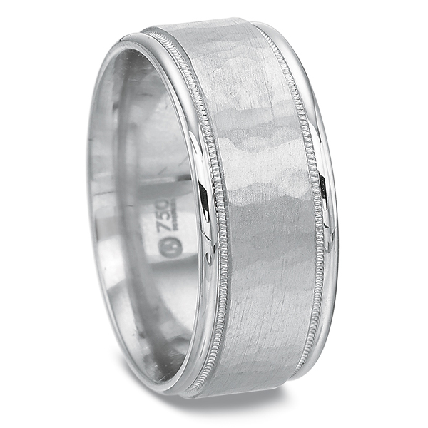 Platinum Hammered 9 mm Wedding Band with Coin Edge Grooves, Size 8