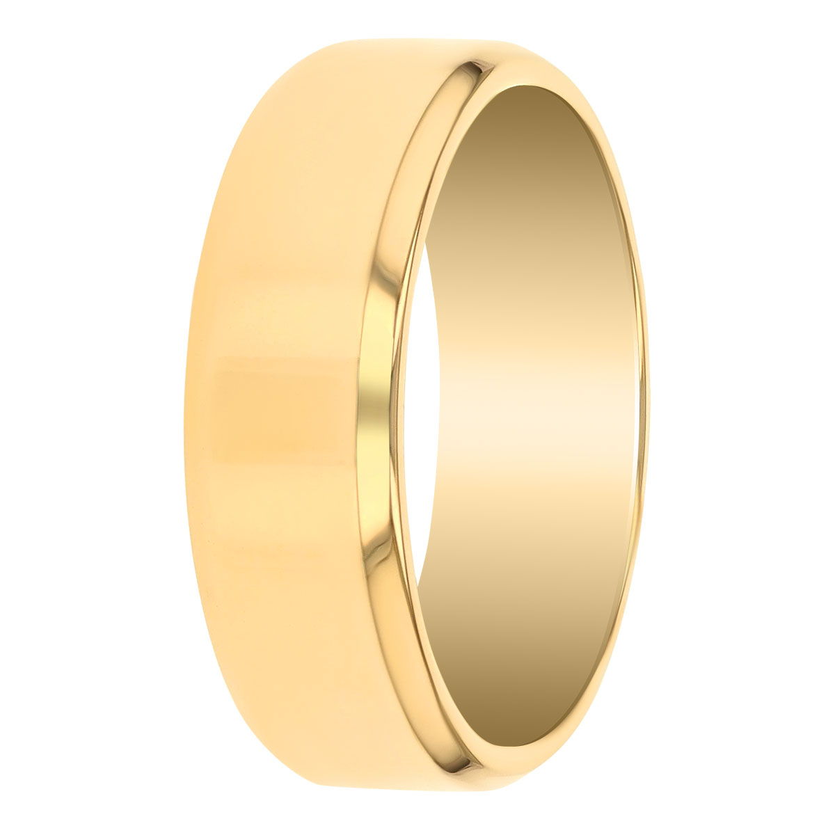 6 mm Comfort Fit Flat Wedding Band with Beveled Edge in Yellow Gold, Size 6
