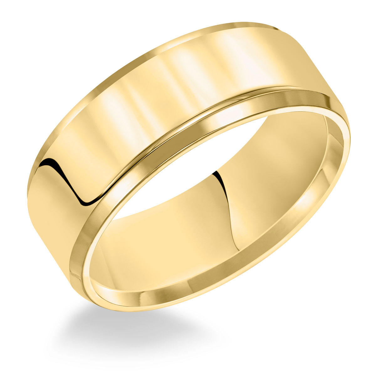 8 mm Flat Wedding Band with Beveled Edge in Yellow Gold, 5.75