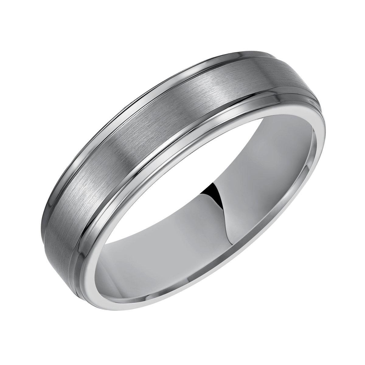 Tungsten 6 mm Comfort Fit Wedding Band with Brushed Center & Polished Edge, Size 8
