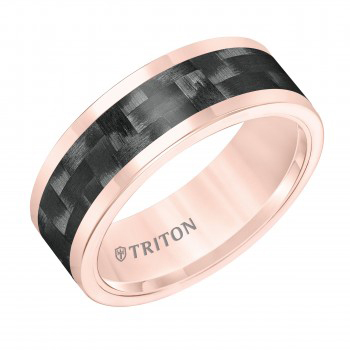 Rose Tungsten & Black Carbon Fiber Woven Pattern Flat Comfort Fit 8 mm Wedding Band, Size 8.5