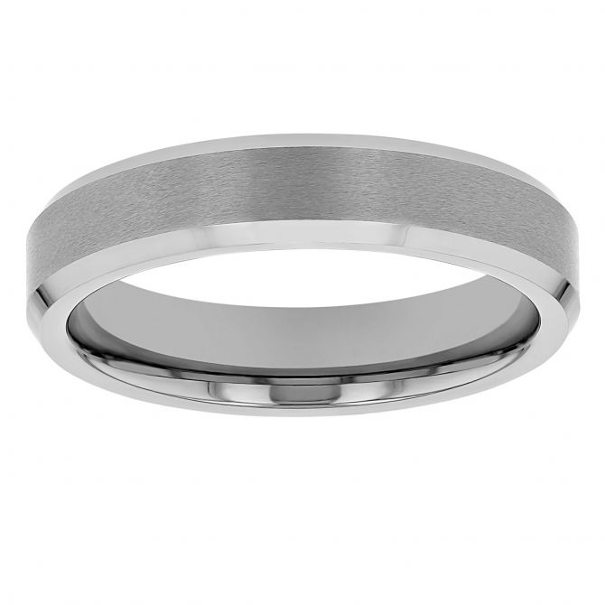 White Tungsten Comfort Fit 5 mm Satin Wedding Band with Beveled Edges, Size 7