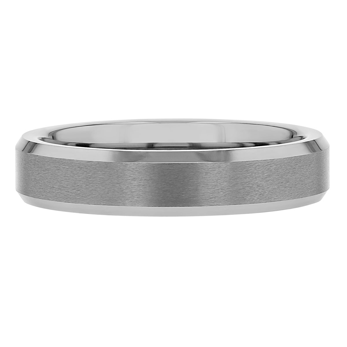 White Tungsten Comfort Fit 5 mm Satin Wedding Band with Beveled Edges, Size 7