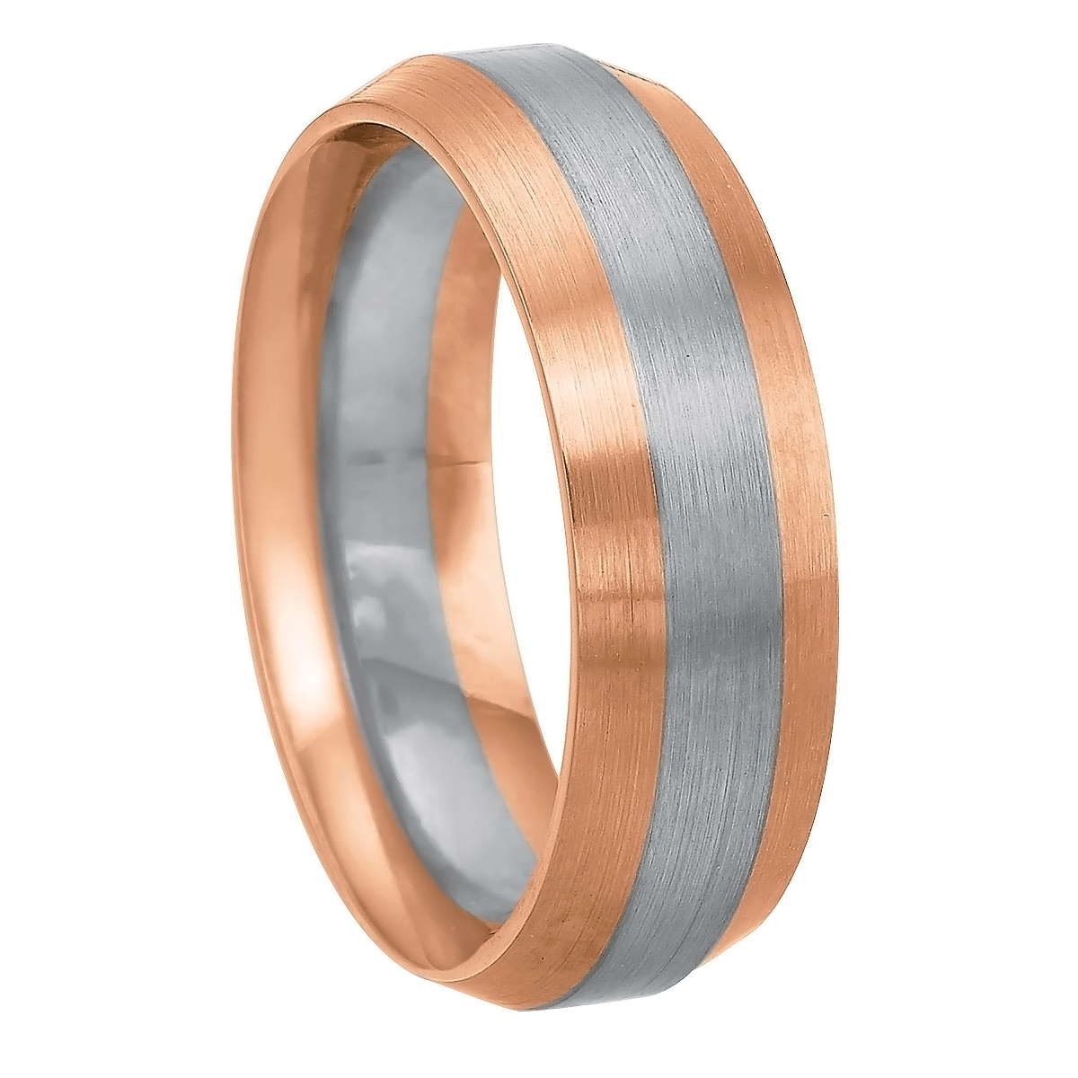 Rose & White Gold 7 mm Brushed Wedding Band, Size 7.5