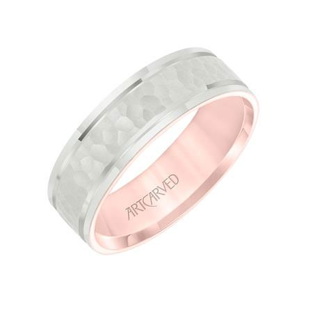 ArtCarved Rose & White Gold Hammered 6.5 mm Wedding Band, Size 7.25