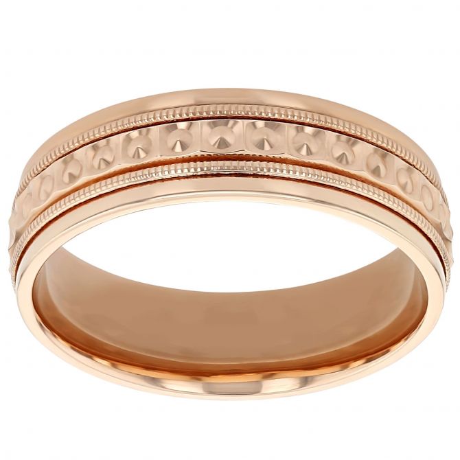 Rose Gold Comfort Fit 6 mm Milgrain & Stud Pattern Wedding Band, Size 8