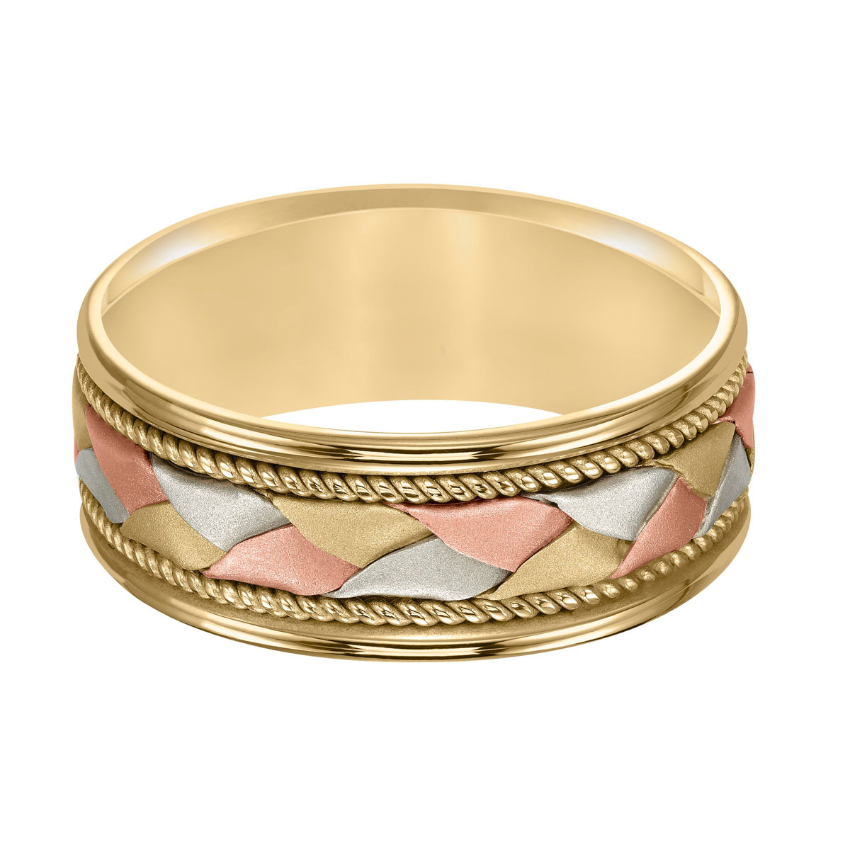 8 mm Woven Pattern Wedding Band in Tri Tone, Size 5 | Borsheims