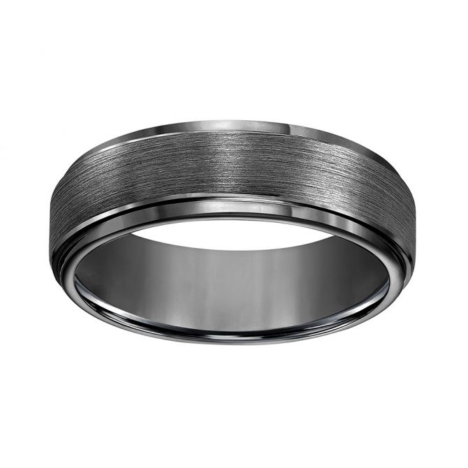 Black Tungsten Comfort Fit Satin Center 7 mm Wedding Band, Size 8