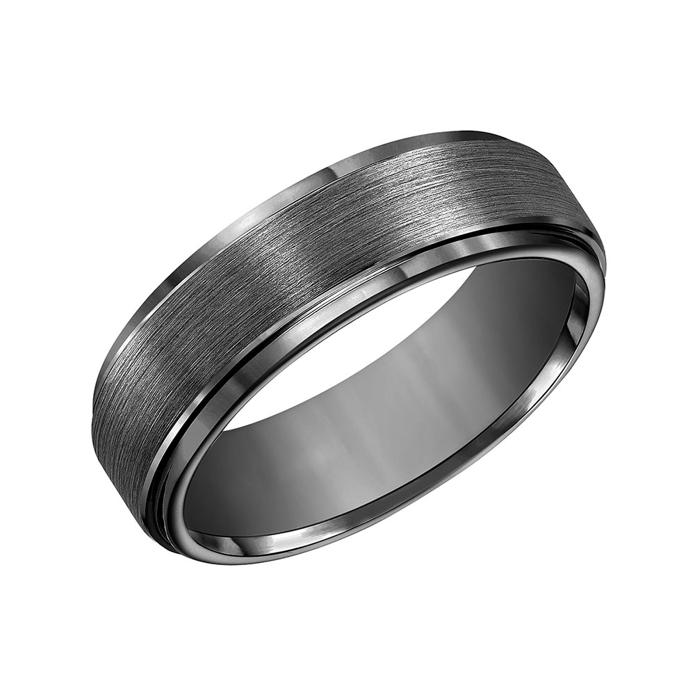 Black Tungsten Comfort Fit Satin Center 7 mm Wedding Band, Size 8