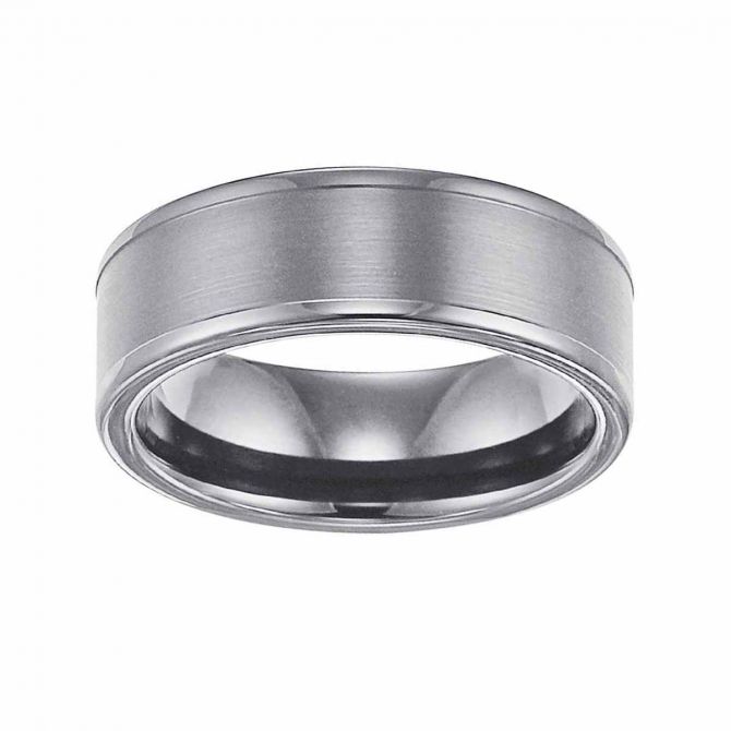Grey Tungsten Comfort Fit 8 mm Wedding Band with Satin Center, Size 7.5
