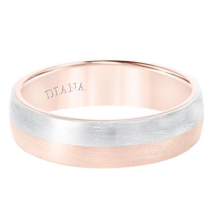 Rose & White Gold Colorblock Stripe 6 mm Wedding Band, Size 8.5
