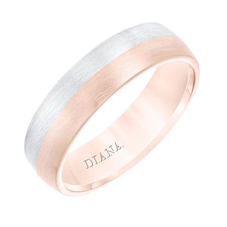 Rose & White Gold Colorblock Stripe 6 mm Wedding Band, Size 8.5